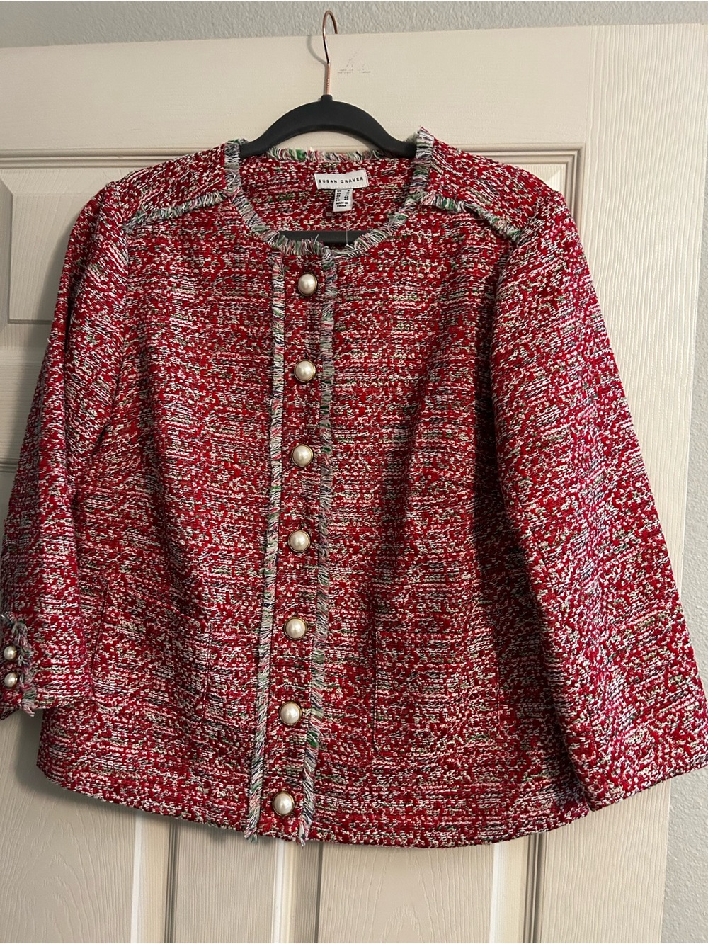 Red Tweed Pearl-Button Jacket - Susan Graver